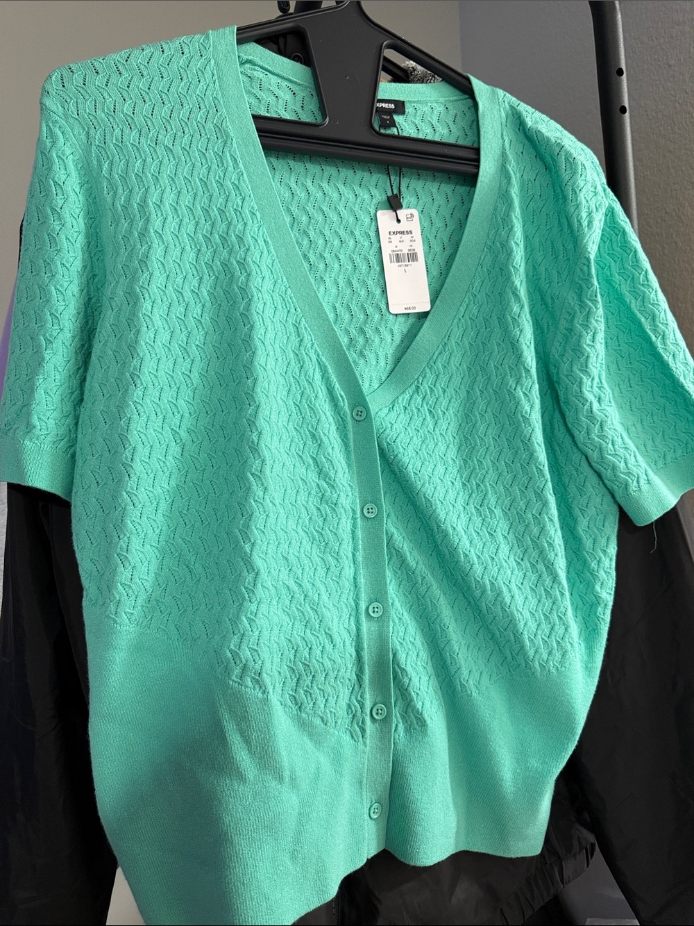 Express Mint Green Short-Sleeve V-Neck Cardigan